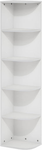 Furinno PASIR Book Shelf, 5-Tier Corner Bookshelf, Open Shelves Bookcase 9.3" x 12" x 51.7", for Living Room, Bedroom, Home Office, White