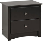 Prepac Sonoma Traditional Nightstand Side Table with 2 Drawers, Functional 2-Drawer Bedside Table 16" D x 23.25" W x 21.75" H, Black, BDC-2422