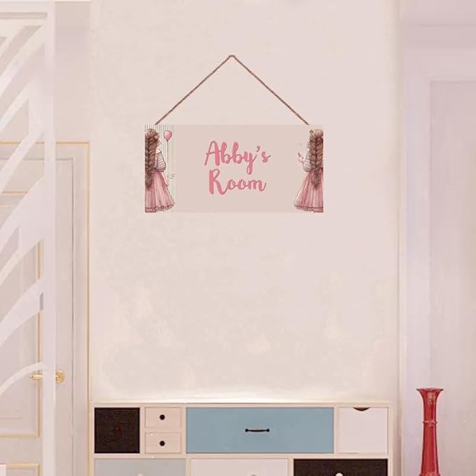 Personalized Girl Signs for Kids Room Bedroom Door Hanging Wooden Signs Custom Baby Name Flower Door Hanger Baby Nursery Room Customized Girls Room Décor