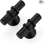 20 Pack Matte Black Cabinet Knobs - Kitchen Cabinet Knobs Black Cabinet Pulls for Kitchen Cabinet Drawer Stainless Steel Dresser Knobs for Cabinet Hardware 2 Inch Length Single Hole T Bar