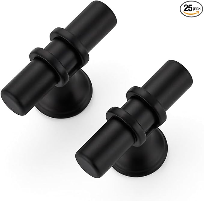25 Pack Matte Black Cabinet Knobs - Kitchen Cabinet Knobs Black Cabinet Pulls for Kitchen Cabinet Drawer Stainless Steel Dresser Knobs for Cabinet Hardware 2 Inch Length Single Hole T Bar