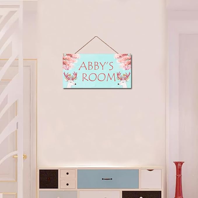 Personalized Sign, Cute Deer Sign, David's deer Flowers Kids Room Custom Name Door Wall Decor, Floral Nursery Art Plate For Boys Room Girls Bedroom Little Man Cave
