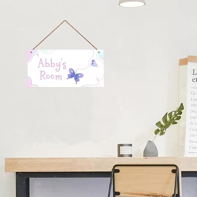 Personalized Butterfly Door Sign Girls Bedroom Kids Nursery Wall Decor Custom Name Art Wooden Plaque For Home Kitchen Garden Yard Wall Bedroom Club Front Door Decor