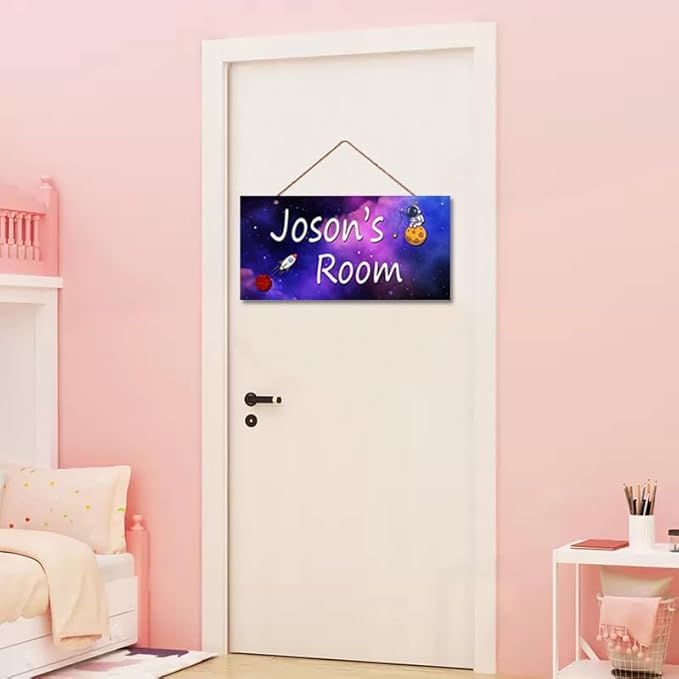 Personalized Signs Astronaut Sign Customized Signs Door Decoration Exquisite Decorative Signs For Boys Room Custom Name for Kids Room Wall Art Decor Outer Space Themed Decor Rocket Nursery Decor