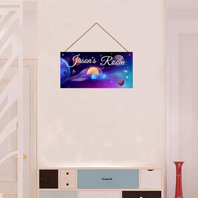 Personalized Signs Universe Spacecraft Sign Galaxy Sign For Kids Room Wall Art Décor Outer Space Theme Nursery Wall Decor For Boys Room Girls Bedroom