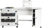 Sauder Folding SewingTable & Craft Cart Storage Cabinet, in Soft White