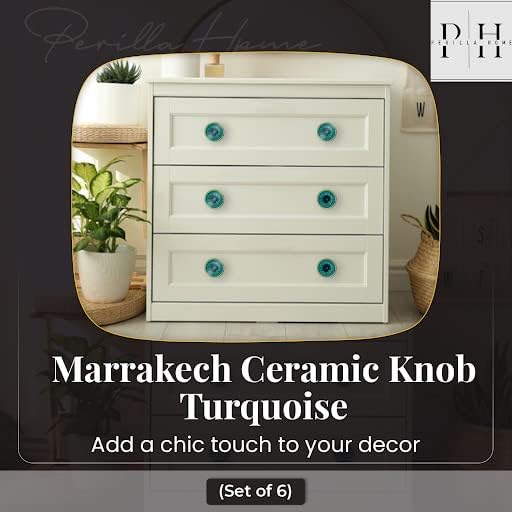 Perilla Home Set of 6 Ceramic Knobs Decorative Round Knobs for Home Kitchen Cabinet Vintage Hardware Cupboard Door Dresser Wardrobe Drawer Pulls (Turquoise)