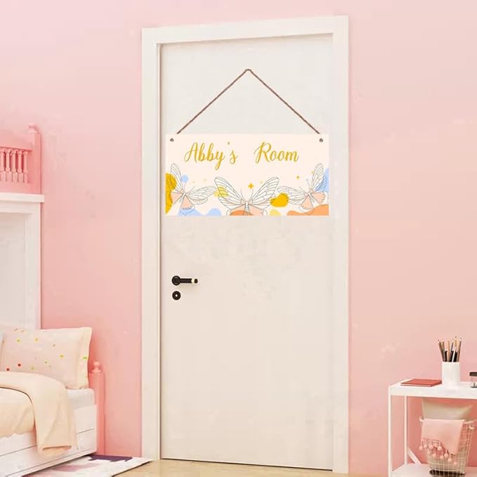 Personalized Sign Butterfly Floral Room Door Sign Girls Bedroom Kids Room Baby Nursery Wall Decor Custom Name Fantasy Art Wooden Plaque for Little Man Cave