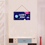 Personalized Outer Space Sign Cute Kids Aerospace Themed For Kids Room Nursery Baby Playroom Door Decor,Custom Name Stars Wall Decor Decorative Plate for Boys Room