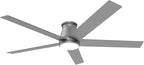 wurzee 60 Inch Flush Mount Ceiling Fan, Matte Silver Low Profile Fan Reversible DC Motors, Dimmable, Timer, Noiseless, Ceiling Fan for Indoor & Outdoor Bedrooms, Living Rooms