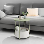 VASAGLE LILEA Collection - Small Round Side End Table, Modern Nightstand with Fabric Basket, Laurel Green and Cream White ULET223C69