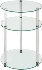 Convenience Concepts Designs2Go Classic Glass 3-Tier Round End Modern Contemporary Side Table with Storage Shelves for Living Room, Bathroom, Bedroom, 15.75"