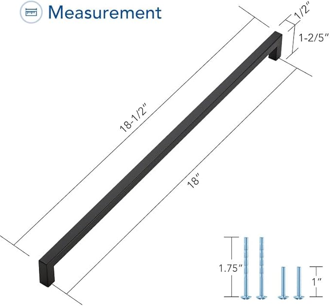 Ravinte 15 Pack Black Cabinet Pulls 18 Inch Square Kitchen Cabinet Handles Matte Black Kitchen Hardware for Drawer Pulls Drawer Handles Come with Screwdriver