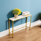 loglus Console Table for Entryway, Faux Marble MDF Sofa Table with Golden Frame (Single Layer, White Marble)