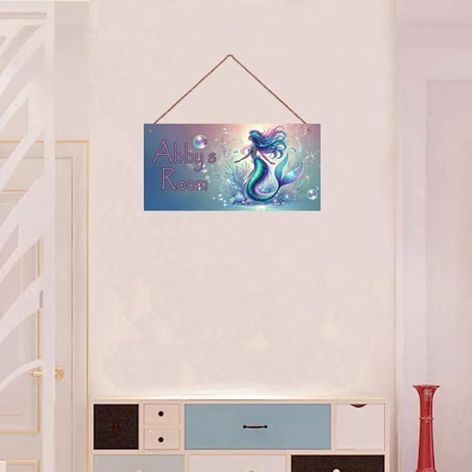 Personalized Kids Door Sign Mermaids Decor For Girls Bedroom Nursery Personalized Name Wooden Sign Ocean Theme Décor For Kids Room