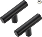 50 Pack Matte Black Cabinet Knobs - Kitchen Cabinet Knobs Black Cabinet Pulls for Kitchen Cabinet Drawer Stainless Steel Dresser Knobs for Cabinet Hardware 2in Length Single Hole T Bar