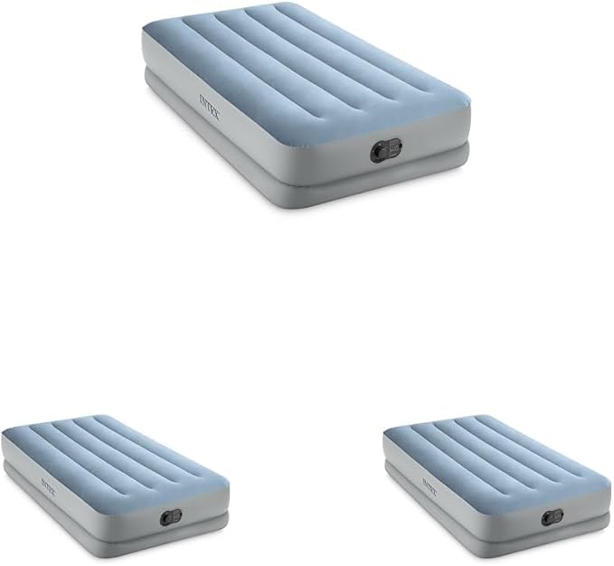 Intex 64157E Dura Beam Plus Mid-Rise Air Mattress: Fiber Tech Twin Size Built in USB Electric Pump 14in Bed Height 300lb Weight Capacity (Pack of 3)