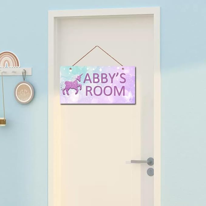 Personalized Signs Unicorn Sign, Cute Cartoon Wall Decor for Girls Bedroom Kids Room Rainbow Unicorn Theme Birthday Party Wall Art for Nursery Little Man Cave