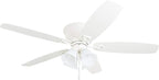 Honeywell Ceiling Fans Glen Alden, 52 Inch Classic Flush Mount Indoor LED Ceiling Fan with Light, Pull Chain, Quick-2-Hang Dual Finish Blades, Reversible Motor - 50520-01 (White)