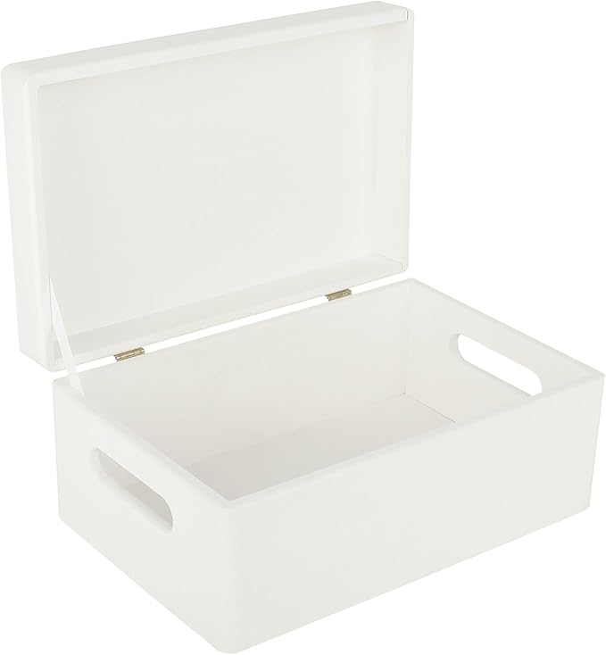 Large White Wooden Box Storage with Hinged Lid | 11.8x7.87x5.51in (+-0.5) | with Handles | Gift Box for Tool Dog Toy Shoes Clothes Kitchen Storage | Wood Keepsake Chest