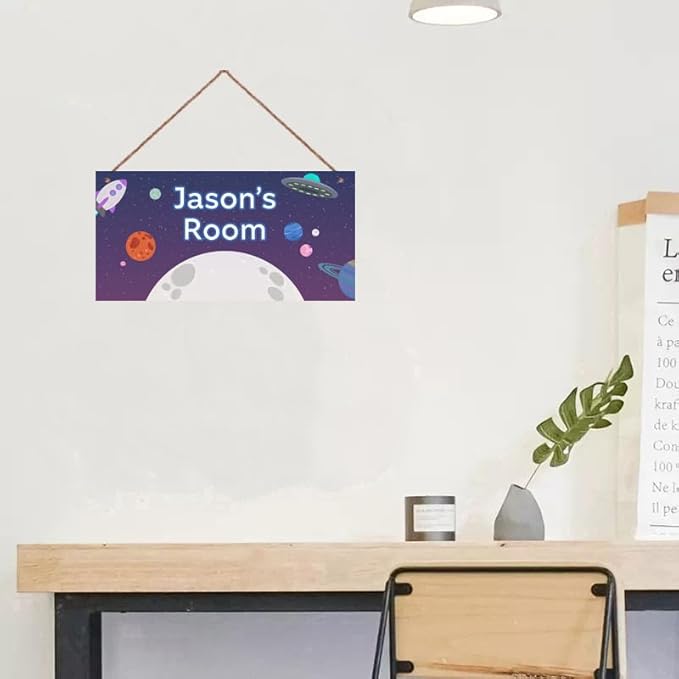 Personalized Universe Sign Planet Wall Art Decor For Kids Room UFO Decoration Nursery Decor Space Party Decorations For Little Man Cave Rocket Door Decor For Boys Room Girls Bedroom
