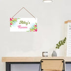 Personalized Flowers Room Door Sign For Girls Bedroom Kids Room Nursery Wall Art Decor Custom Name Art Plate Wooden Plaque For Living Room
