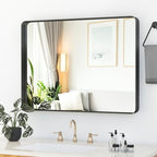 Suidia Bathroom Mirror, 30" x 22" Wall Mirror Metal Framed, Bathroom Vanity Mirror for Living Room Bedroom Bathroom Entryway, Black, Rounded Corner Style