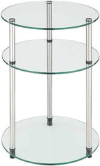 Convenience Concepts Designs2Go Classic Glass 3-Tier Round End Modern Contemporary Side Table with Storage Shelves for Living Room, Bathroom, Bedroom, 15.75"
