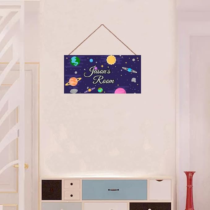 Personalized Sign Solar System Sign Sun Planet Wall Art Decoration Exquisite Decorative Signs Custom Name for Kids Room Wall Art Decor Outer Space Themed Nursery Decor For Boys Bedroom