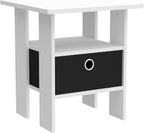 Furinno Andrey Set of 2 End Side Night Stand/Bedside Table with Bin Drawer, 2-Pack, White/Black