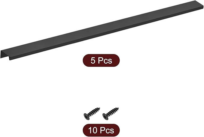 uxcell Cabinet Finger Edge Pull, 5pcs 500mm / 19.69" Aluminum Alloy Back Mount Hidden Cabinet Pulls Concealed Handle for Home Kitchen Drawer Cabinet, Black
