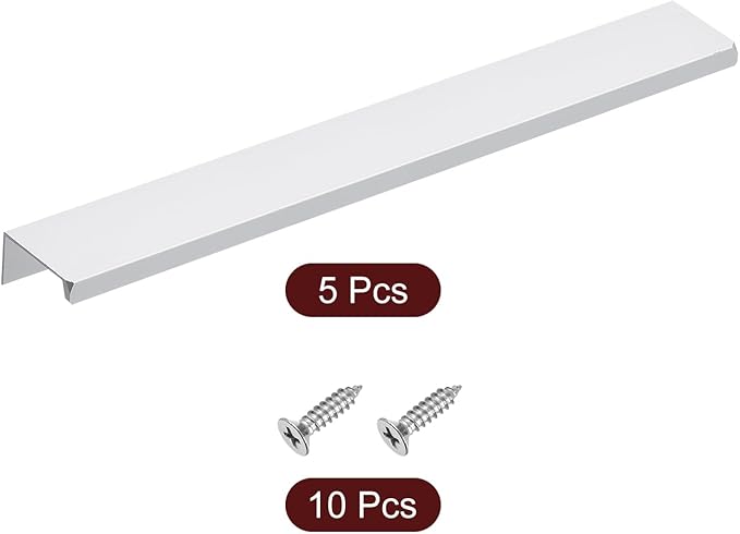 uxcell Cabinet Finger Edge Pull, 5pcs 250mm / 9.84" Aluminum Alloy Back Mount Hidden Cabinet Pulls Concealed Handle for Home Kitchen Drawer Cabinet, Silver
