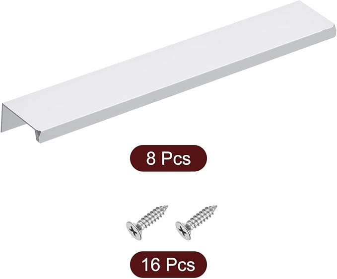 uxcell Cabinet Finger Edge Pull, 8pcs 200mm / 7.87" Aluminum Alloy Back Mount Hidden Cabinet Pulls Concealed Handle for Home Kitchen Drawer Cabinet, Silver