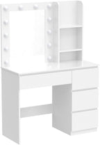 Vabches Makeup Vanity with Lights, 37inch Vanity Desk, 4 Large Drawers Dresser with Lighted Mirror, 3 Lighting Modes Brightness Adjustable, White