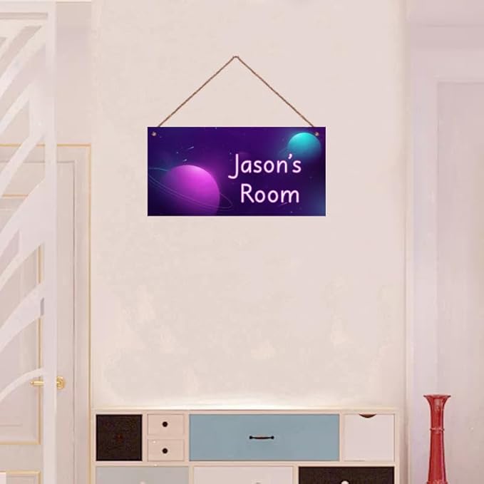 Personalized Planets Sign Fantasy Aerospace Themed For Kids Room Door Decor,Custom Name Universe Wall Art Decor Decorative Plate for Nursery Girls Room Boys Bedroom