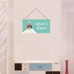 Personalized Rocket Sign For Boys Bedroom Aerospace Themed For Kids Room Door Decor,Custom Name Blue Sky Wall Decor Decorative Plate for Nursery Girls Room