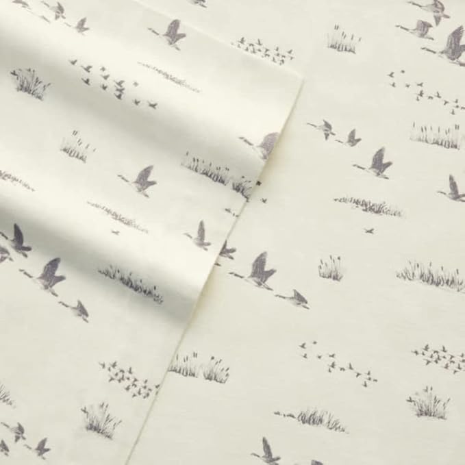 Eddie Bauer - Queen Sheet Set, Warm Breathable Cotton Flannel Bedding with Deep Pockets, Brushed for Extra Softness, Cozy Home Decor, Oeko-Tex Certified (Geese Meadow, Queen)