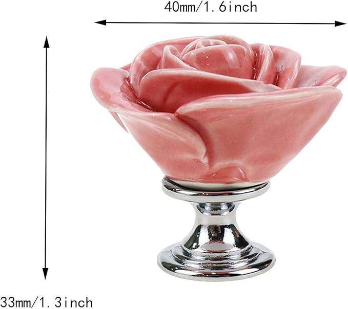 4pcs Peach Rose Flower Ceramic Knobs Cabinet Drawer Knobs Rose Door Pull Handles Dresser Knobs
