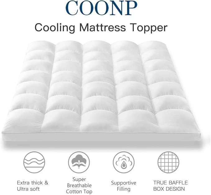 COONP Twin Mattress Topper, Extra Thick Pillowtop, Cooling Plush Mattress Pad Cover Cotton Top Bed Topper Protector with 8-21 Inch Deep Pocket