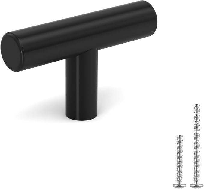 LONTAN 10 Pack Black Knobs for Cabinets and Drawers Kitchen Cabinet Knobs for Dresser Bathroom Modern T Bar Furniture Black Hardware,Stainless Steel