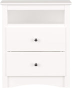 Prepac Sonoma 2 Drawer Nightstand: Elegant Bedroom Furniture, Bedside Table with Open Shelf, 23.25"W x 16"D x 28"H, White