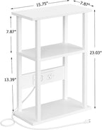 VIMBER Narrow Side Table with Charging Station, 2 Set Skinny End Table for Small Spaces, Sofa Beside Tables with Storage Shelf, Slim Nightstand with USB Ports Outlet, Couch Table White UTBT003W2