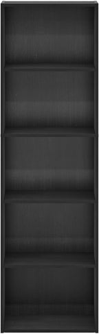 Furinno LUDER Book Shelf, 5-Tier Bookshelf, Bookcase, 9.4" x 15.8" x 52", for Living Room, Bedroom, Home Office, Blackwood