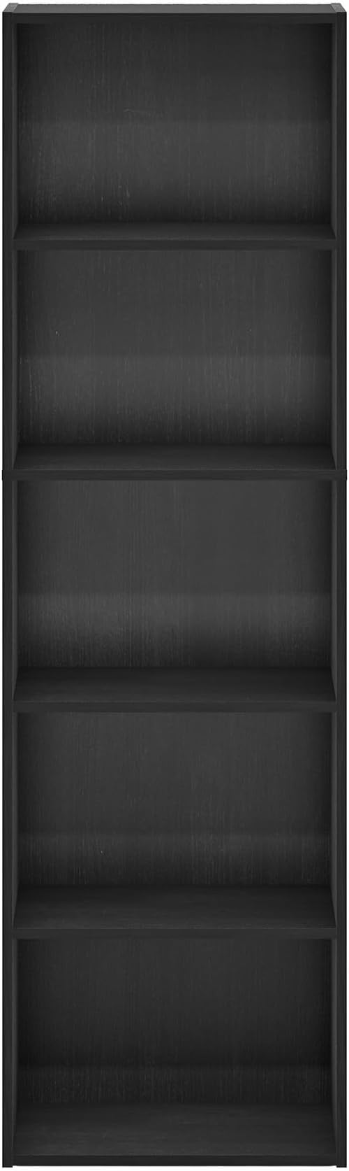 Furinno LUDER Book Shelf, 5-Tier Bookshelf, Bookcase, 9.4" x 15.8" x 52", for Living Room, Bedroom, Home Office, Blackwood