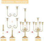 Metal Candelabra Gold Candle Stand 20in Tall, 5-Candle Candlestick Holder for Taper Candles, Candle Holder for Wedding Centerpiece Christmas Valentine Holiday Party Event Reception Decor, 2Pcs