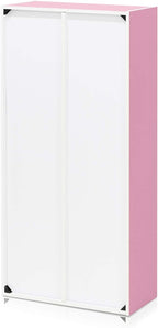 Furinno LUDER Book Shelf, 7-Cube Bookshelf, Bookcase, 9.4" x 19.5" x 41.7", for Living Room, Bedroom, Home Office, White/Pink