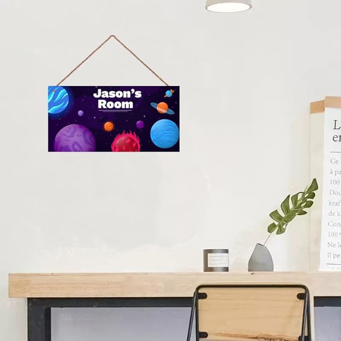 Personalized Signs Universe Spacecraft Sign Galaxy Sign For Kids Room Nursery Wall Art Décor Outer Space Theme Wall Decor For Girls Bedroom Boys Room