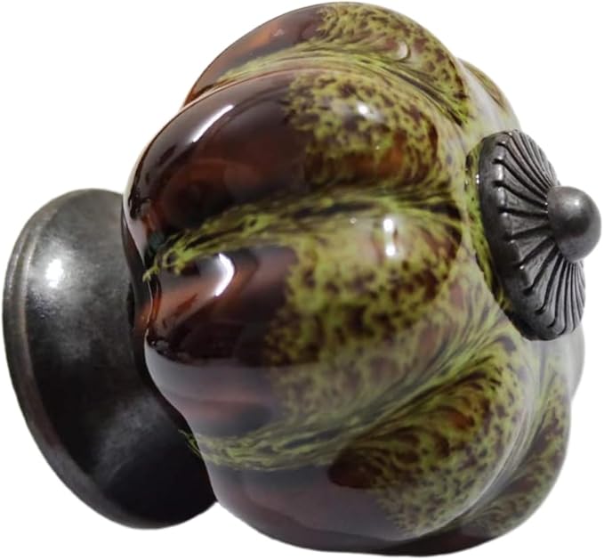 10 Pack Vintage Ceramic Pumpkin Cabinet Knobs, Kitchen Cabinet Drawers Dresser Cupboard Pull Handles Door Pulls with 5 Kinds of Screws (Leopard Print -Green)