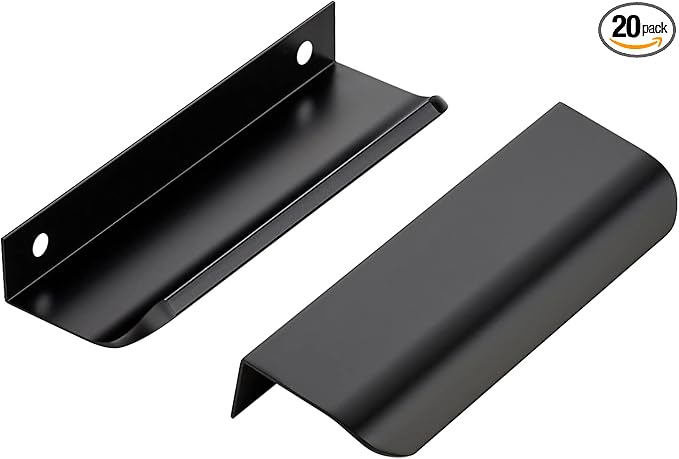 Ravinte Hardware 20 Pack Black Cabinet Handles, 4.75 Inch (120mm) Finger Edge Pulls, 3.75 Inch Hole Center, Finger Pulls for Cabinets