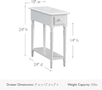 Leick Home Coastal End Table, Solid Wood, 1 Drawer, Bottom Display Shelf, Easy-Assembly, For Living Room/Bedroom, White, 23.5 in. L x 10.0 in. W x 24.0 in. H, 20017-WT